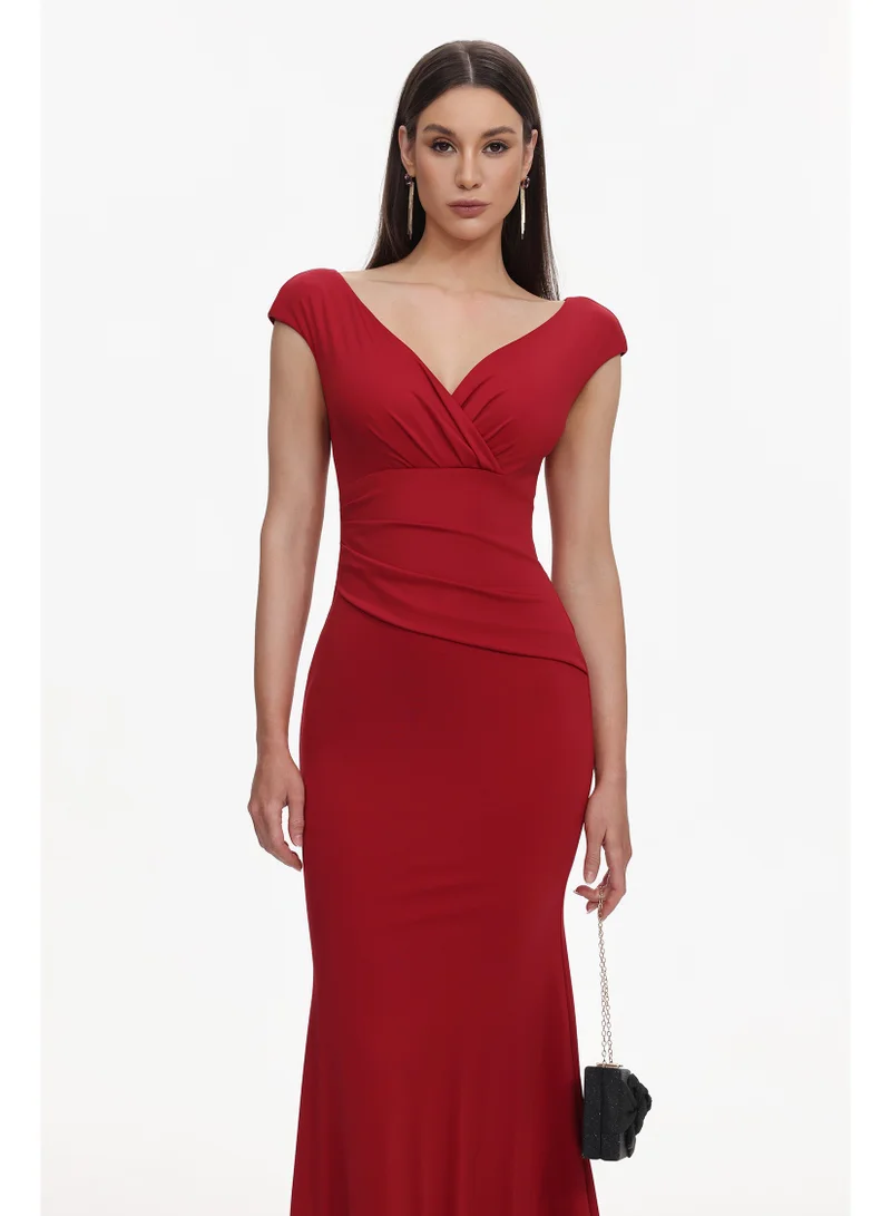 Bella Barnett  Yonce Romantic Contour V Neck Pleated Maxi Dress for Women | Best Price UAE